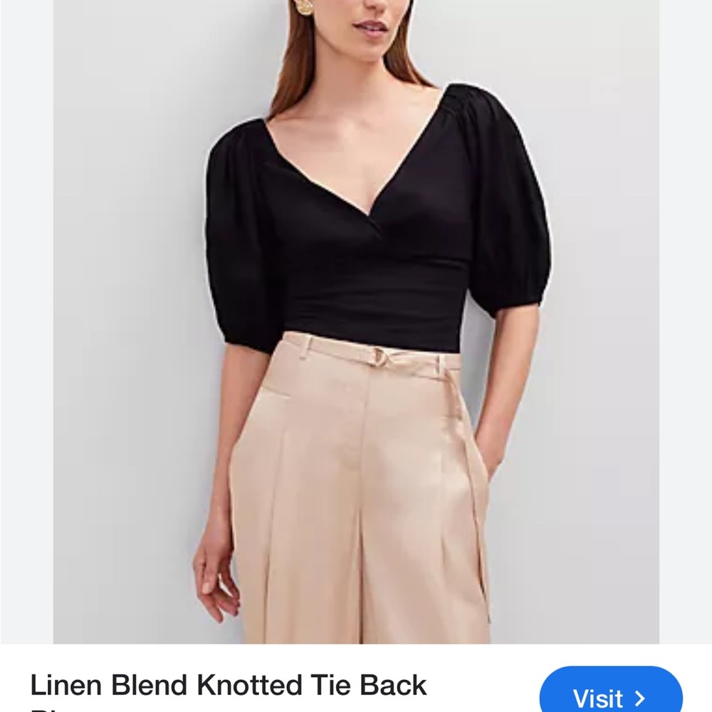 NET Ann Taylor‎ linen blend knotted tie back top